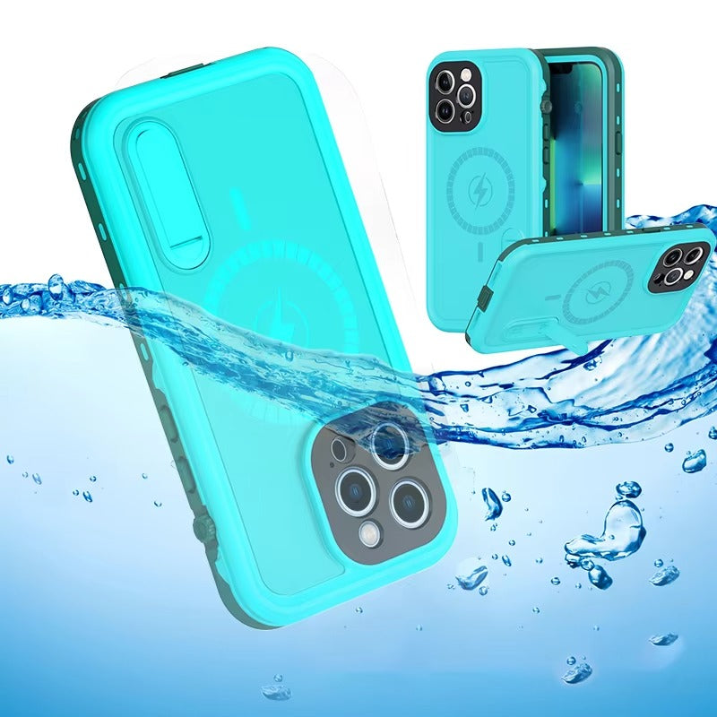 High Quality Apple iPhone Case MagSafe Compatible, Camera Lens & Screen Protection, Cover with IP68 Diving Armor Stand