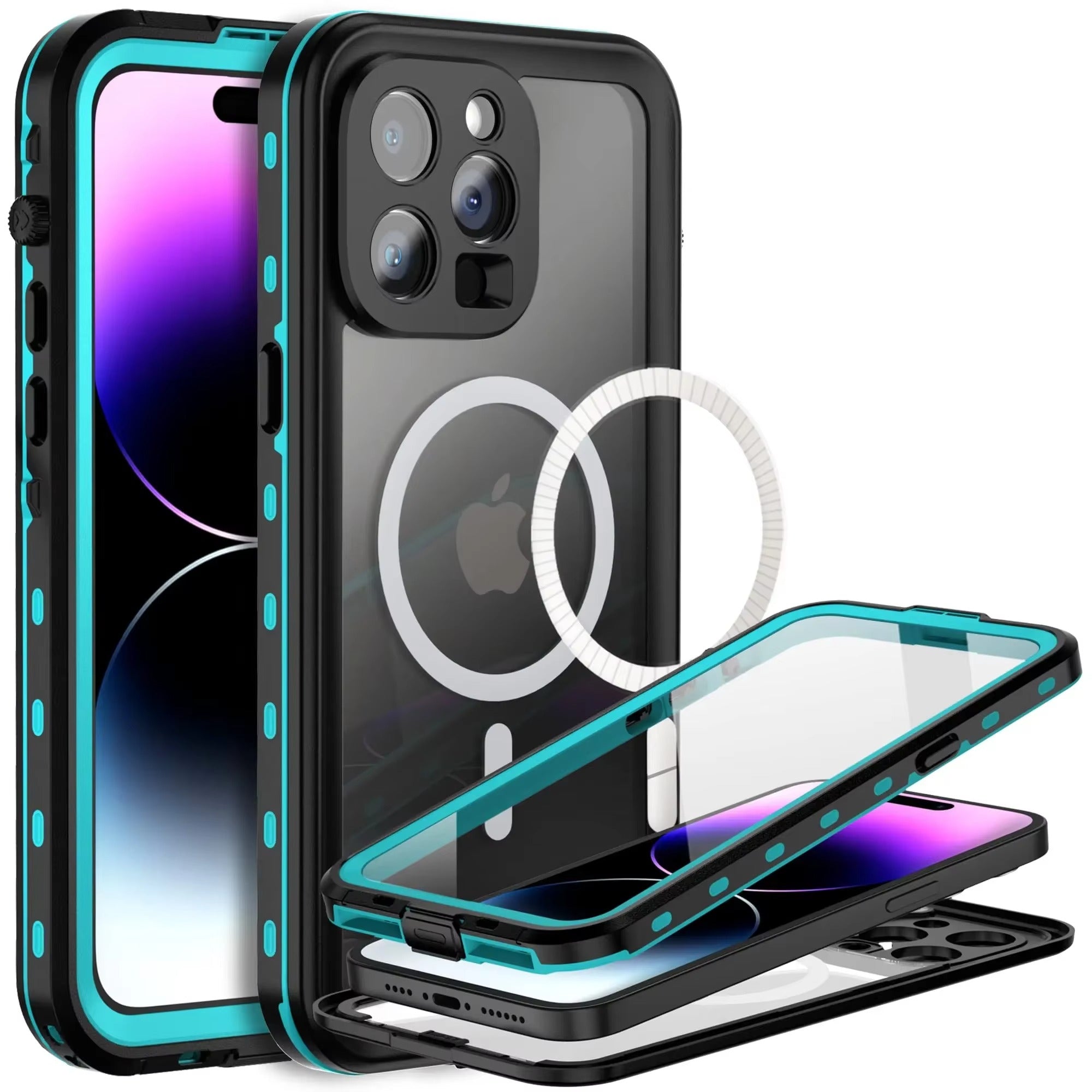 Premium Apple iPhone Case MagSafe Compatible, Camera Lens & Screen Protection, Ultra Thin Shockproof Magnetic Full All Around Protection Cover with IP68 Waterproof Diving Shell