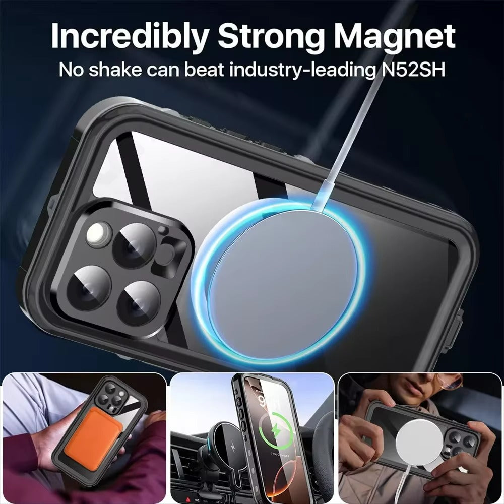Robust Apple iPhone Case MagSafe Compatible, Camera Lens & Screen Protection, Ultra Thin Shockproof Magnetic Full All Around Protection Cover with IP68 Waterproof Diving Design