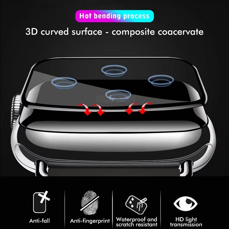 Premium 3D Full Cover Tempered Glass Screen Protector for Apple Watch – Anti-Fingerprint, Shockproof Case Bundle 38mm–49mm