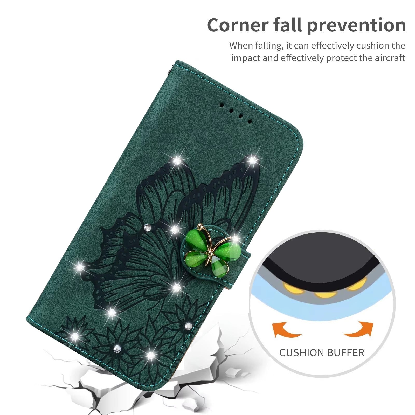 Luxury Apple iPhone Case, MagSafe Compatible, Camera Lens and Screen Protection, Ultra Thin, Shockproof, Magnetic, Full All Around Protection, Butterfly Glitter Wallet Cover
