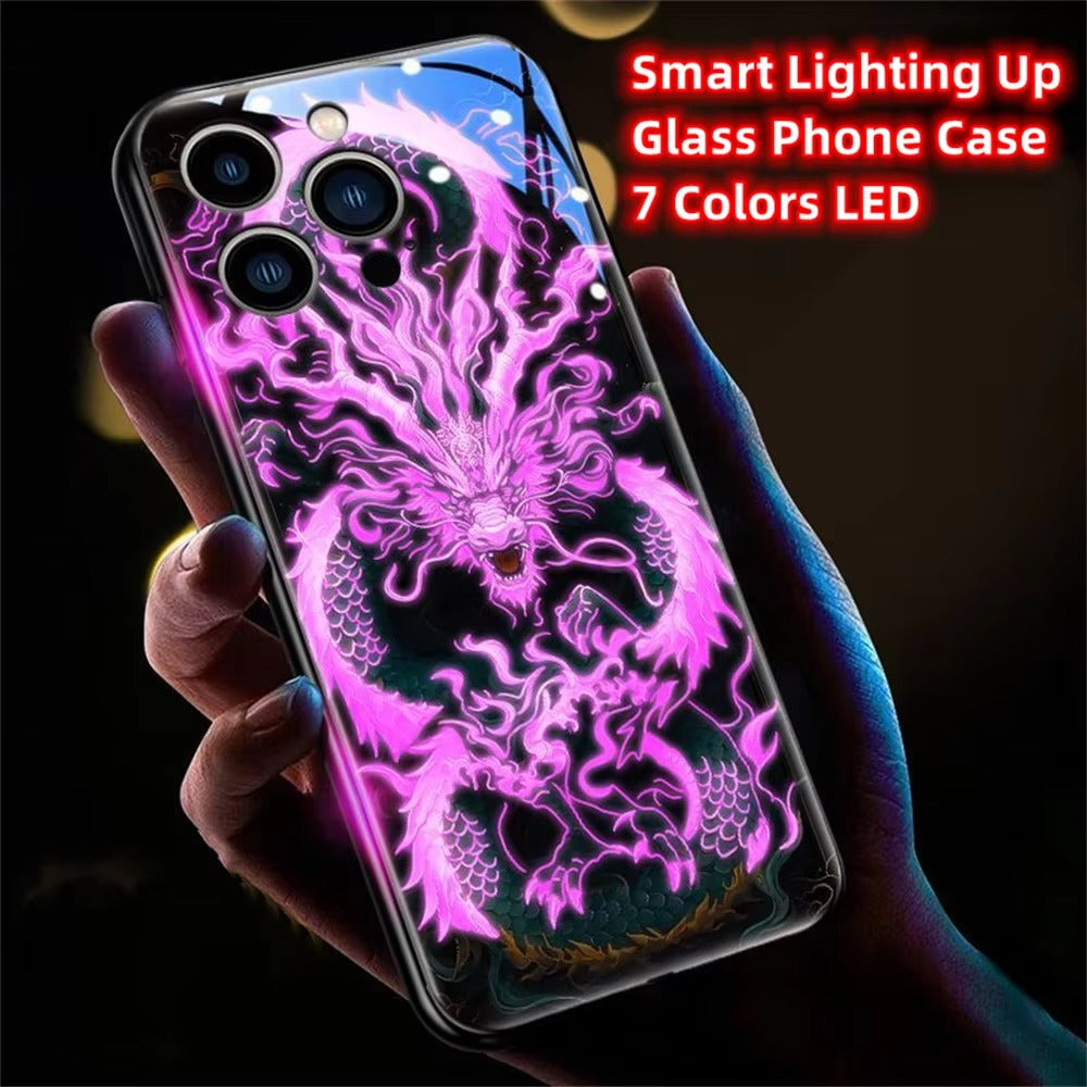 Premium Apple iphone Case, LED Flash, Sound Reactive, Shockproof, Ultra Thin, Full Body Protection, Golden Dragon Luminous Glass Cover