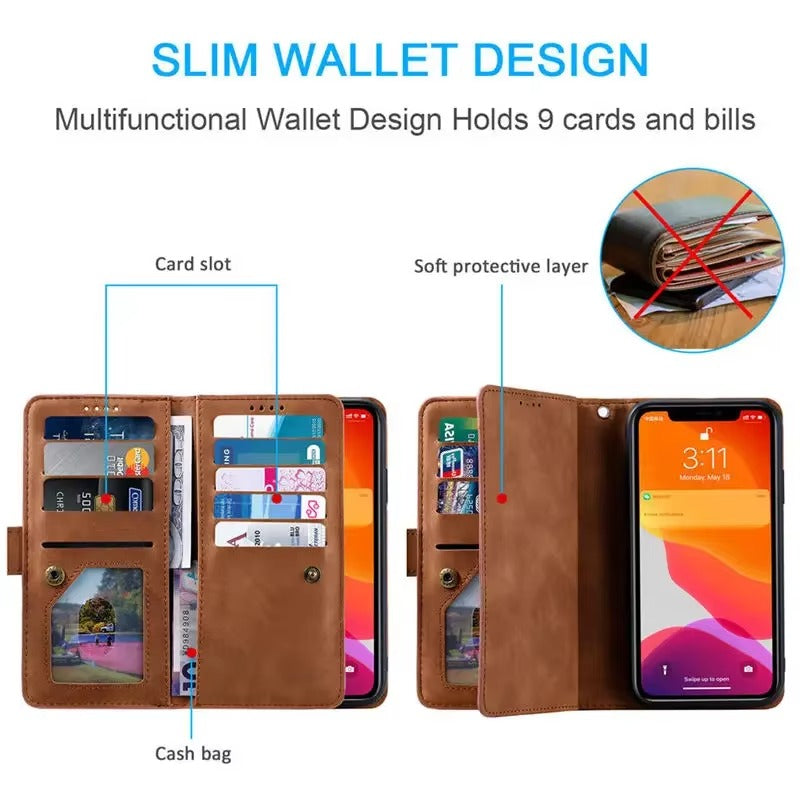 Luxury Leather Apple iPhone Case,Ultra Thin Magnetic Shockproof Full Protection Cover with Flip Wallet Design