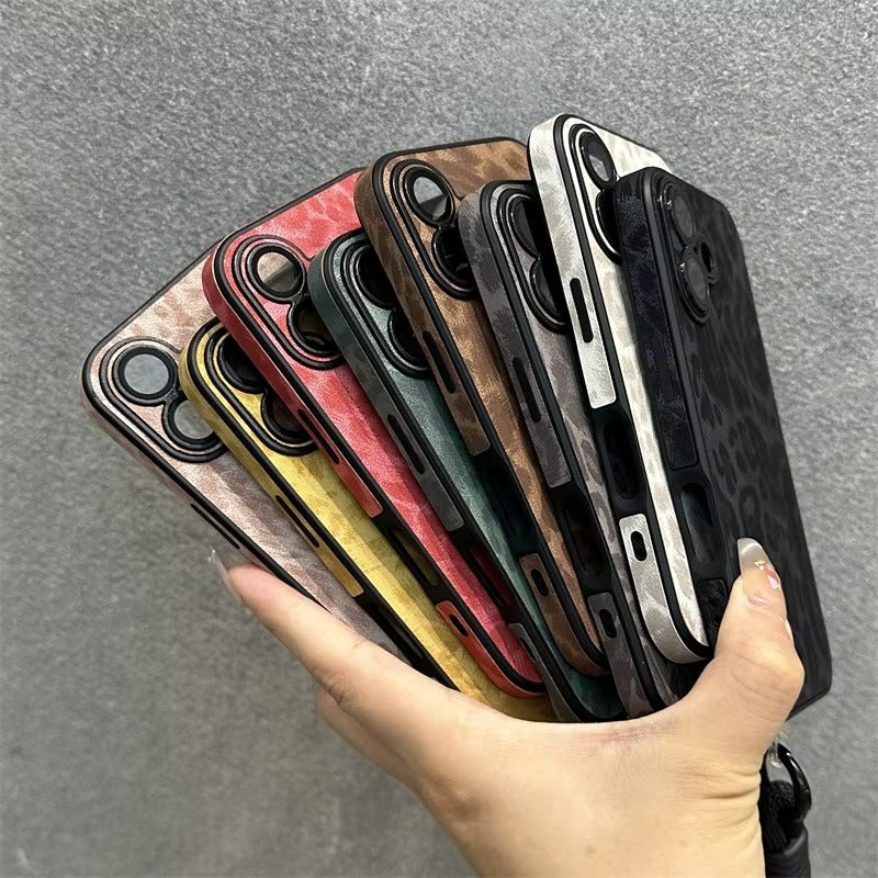 Luxury Apple iPhone Case MagSafe Compatible, Camera Lens & Screen Protection, Ultra Thin Shockproof Magnetic Full All Around Protection Cover with Wrist Strap & Leopard Design