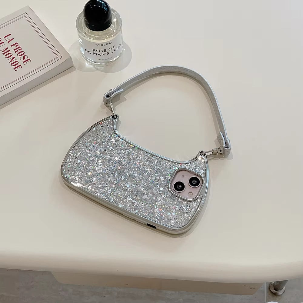 Luxury Apple iPhone Case, MagSafe Compatible, Camera Lens & Screen Protection, Ultra Thin, Shockproof, Magnetic Full All Around Cover – Electroplated Handbag Style Case with Soft Body & Hand Strap