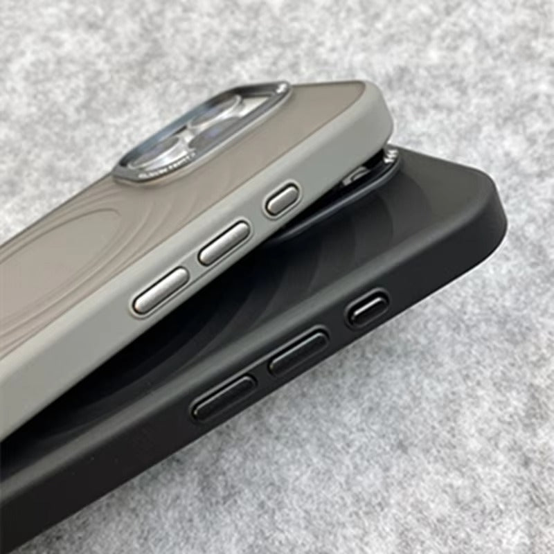 Luxury Apple iPhone Case, MagSafe Compatible, Camera Lens & Screen Protection, Ultra Thin, Shockproof, Magnetic Full All Around Cover – Water Ripple Matte Translucent Case with Metal Lens Bumper & Hard Back