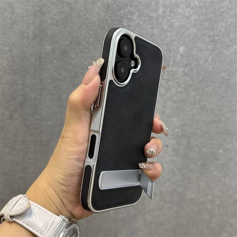 High-End Apple iPhone Case, MagSafe Compatible, Camera Lens & Screen Protection, Ultra Thin, Shockproof, Magnetic Full All Around Cover – Business Plating Leather Case with Kickstand, Wrist Strap & Hand Chain