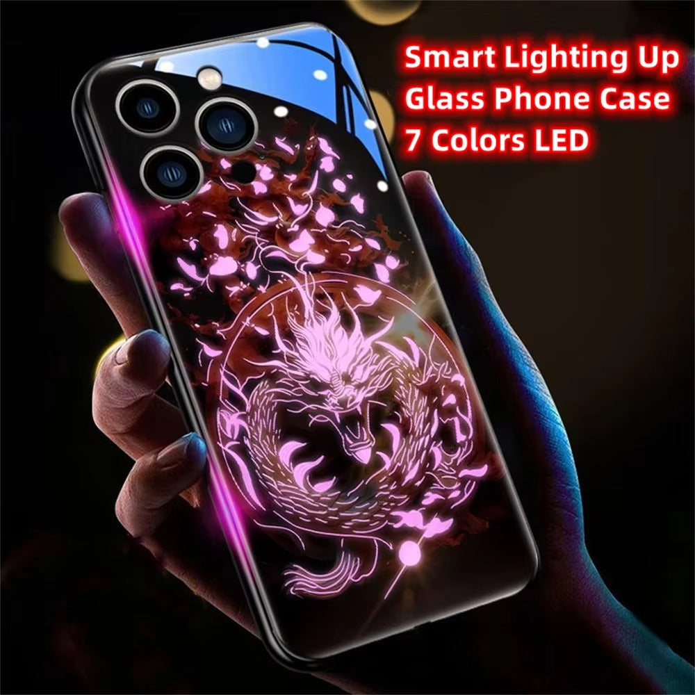 Premium Apple iphone Case, LED Flash, Sound Reactive, Shockproof, Ultra Thin, Full Body Protection, Golden Dragon Luminous Glass Cover