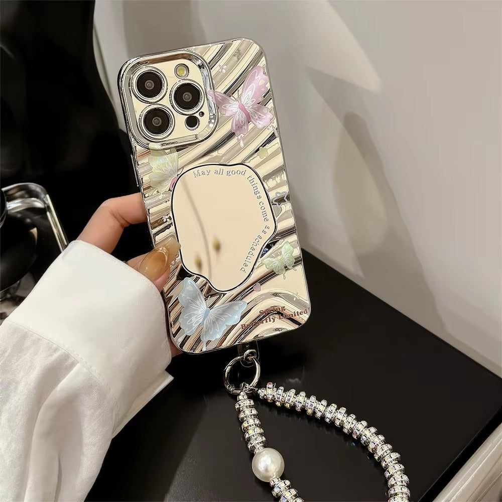 Luxury Apple iPhone Case, MagSafe Compatible, Camera Lens and Screen Protection, Ultra Thin, Shockproof, Magnetic, Full All Around Protection, Butterfly Mirror Bracelet Cover