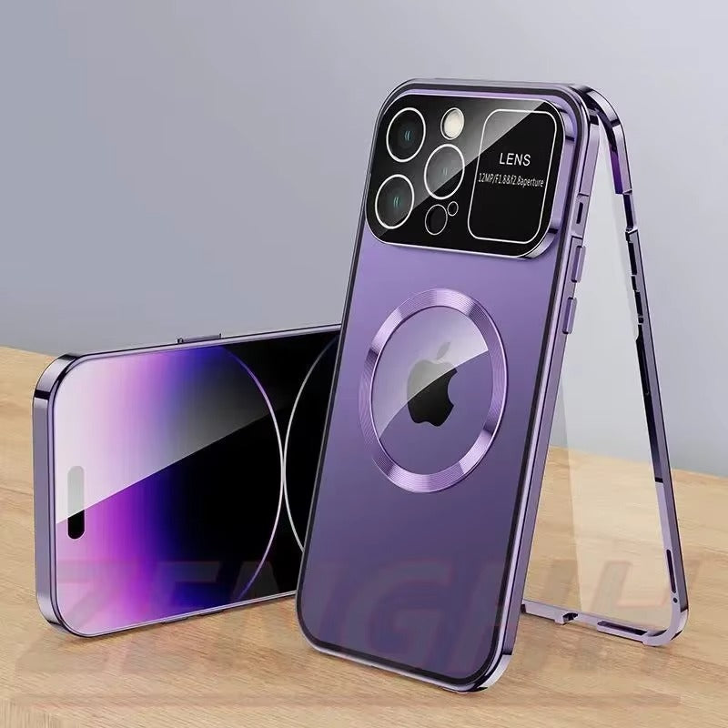 High Quality Apple iPhone Case MagSafe Compatible, Camera Lens & Screen Protection, Cover with Double Glass Window Design