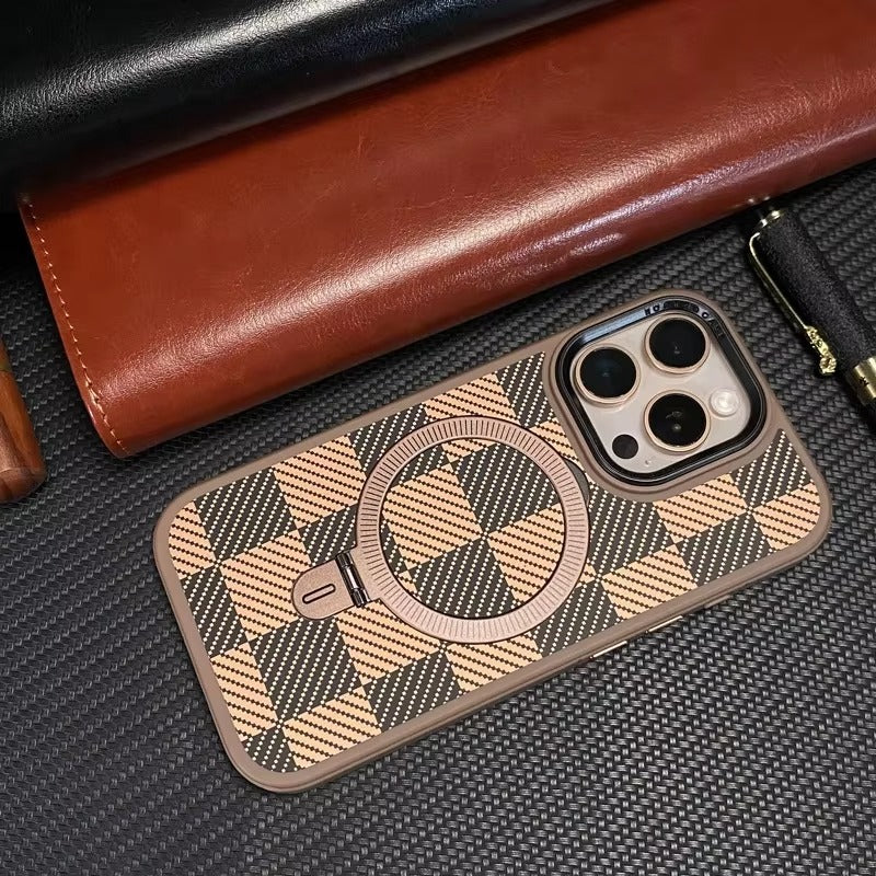 Premium Apple iPhone Case, MagSafe Compatible, Camera Lens & Screen Protection, Ultra Thin, Shockproof, Magnetic Full All Around Cover – Kevlar Carbon Fiber Texture Case with Magnetic Holder & Shockproof Back Design