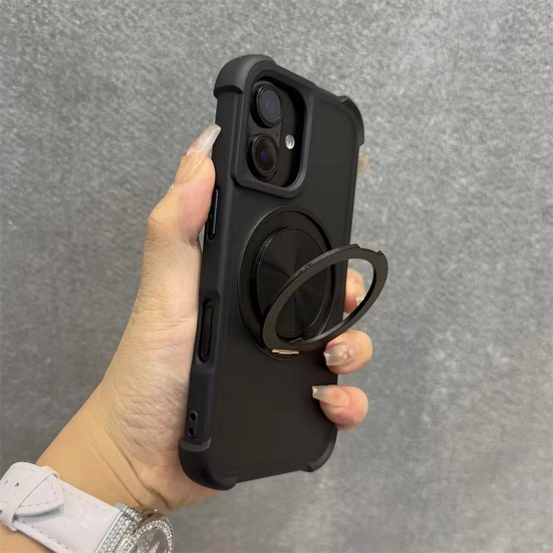 Premium Apple iPhone Case, MagSafe Compatible, Camera Lens & Screen Protection, Ultra Thin, Shockproof, Magnetic Full All Around Cover – 360° Rotating Stand Case with Airbag Corners & Wrist Strap