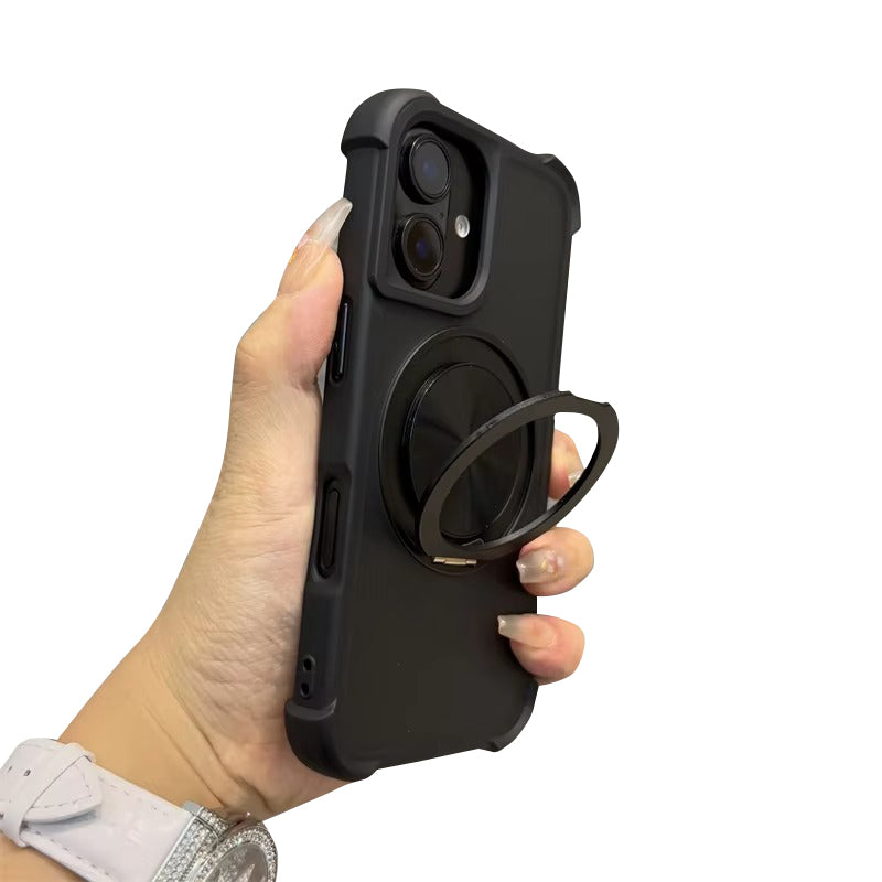 Premium Apple iPhone Case, MagSafe Compatible, Camera Lens & Screen Protection, Ultra Thin, Shockproof, Magnetic Full All Around Cover – 360° Rotating Stand Case with Airbag Corners & Wrist Strap