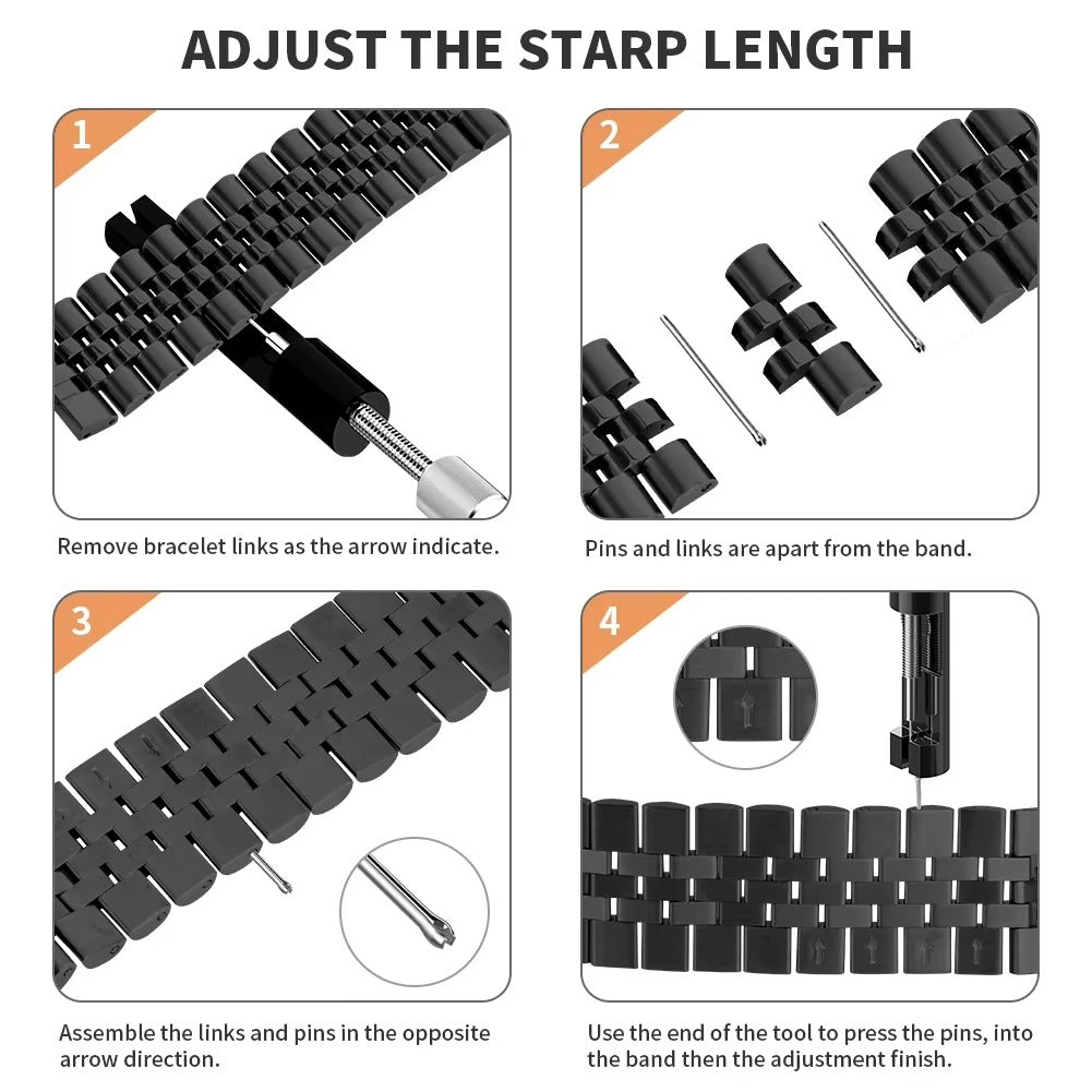 Luxury Stainless Steel Watch Band – Adjustable Metal Strap Bracelet with Secure Clasp for 40mm to 49mm Smartwatch, Durable