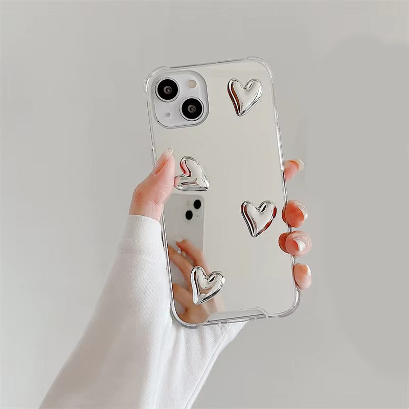 Luxury Apple iPhone Case, MagSafe Compatible, Camera Lens and Screen Protection, Ultra Thin, Shockproof, Magnetic, Full All Around Protection, Bow Heart Mirror Cover