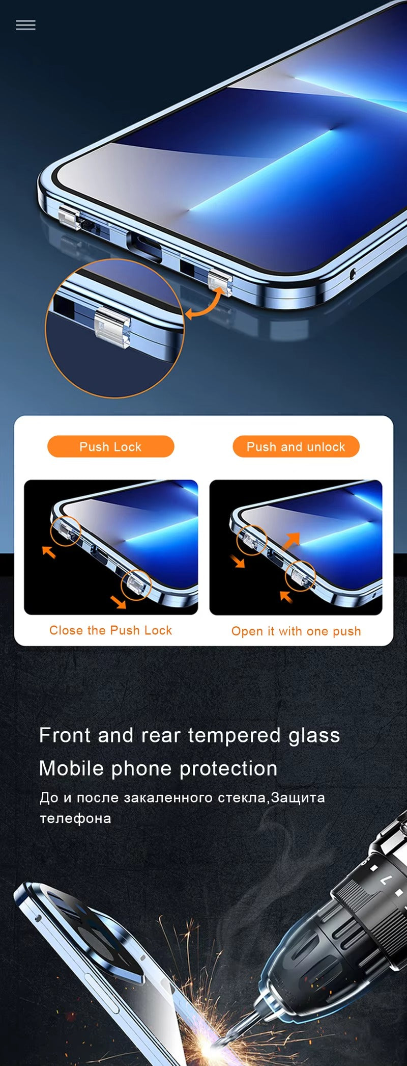 High Quality Apple iPhone Case MagSafe Compatible, Camera Lens & Screen Protection Cover with Double Glass Metal Buckle