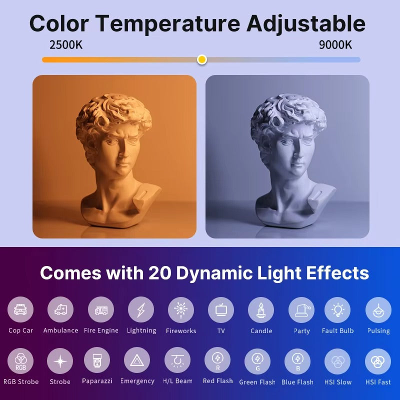 High Quality, Handheld RGB Light Wand – 19.7" LED Stick with Adjustable 2500K–9000K Color, CRI 95+, Apple iPhone and Cameras