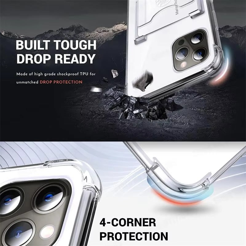 High Quality Transparent Phone Case with Magnetic Ring – Soft, Shockproof Cover with Built-In Card Holder for Apple Plus
