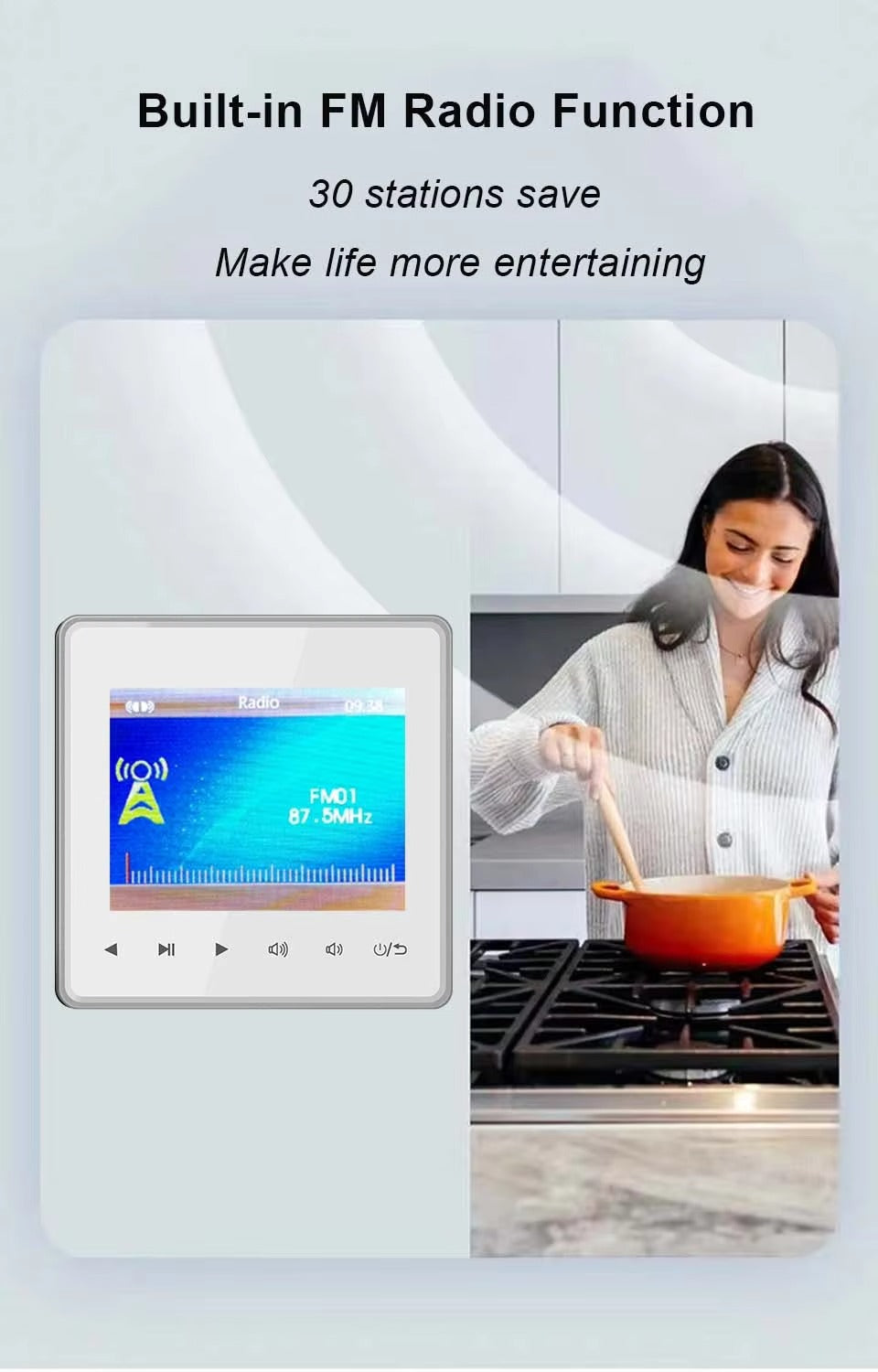 Premium Bluetooth Wall Amplifier for iPhone, 2.8" HD Touchscreen Music Control Panel, Smart Home Stereo System with FM, AUX,