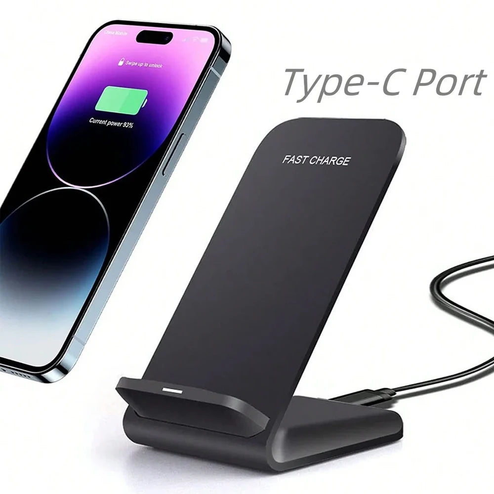 Premium 100W Wireless Charger Stand Fast Charging Station Pad for Apple iPhone, iOS, Android Smartphones – Type-C, Qi Dock, Dual Coil, Safety Features