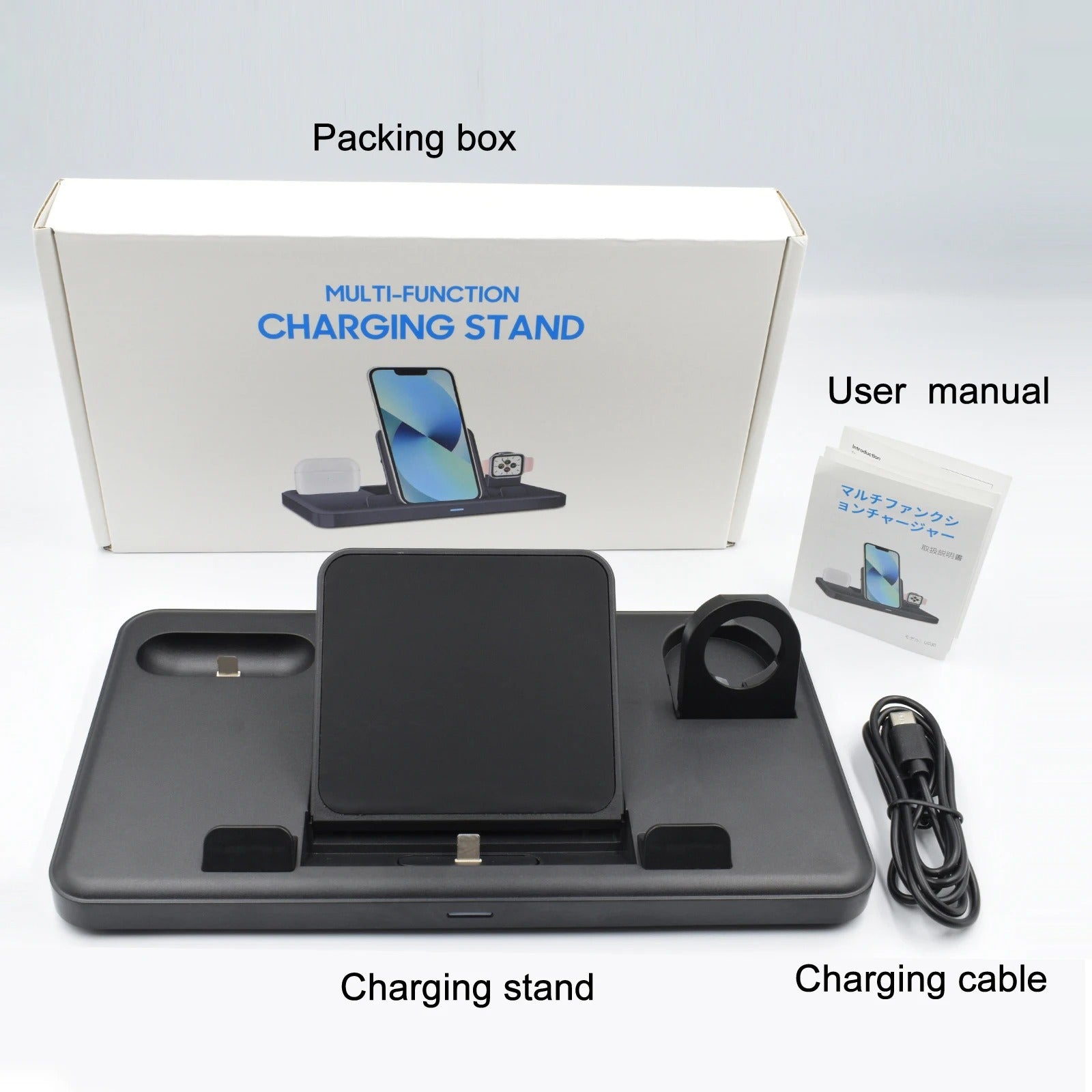 Premium 3 in 1 Charging Station – Portable Type-C Fast Charger Stand and Desk Holder for iPhone, Apple Watch and AirPods with Cable Included