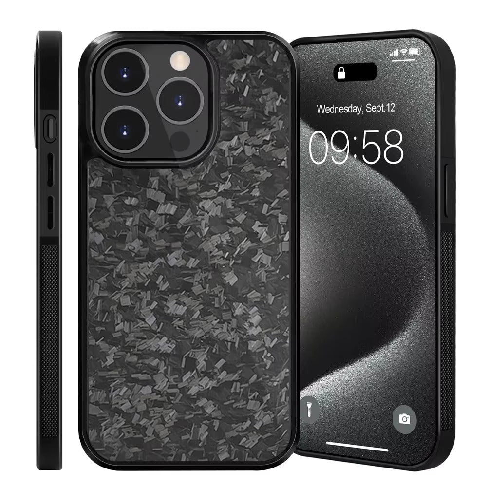 Luxury Apple iPhone Case, MagSafe Compatible, Camera Lens & Screen Protection, Ultra Thin, Shockproof, Magnetic Full All Around Cover – Real Carbon Fiber Gloss Armor Case with Forged Design & Wireless Charging Support