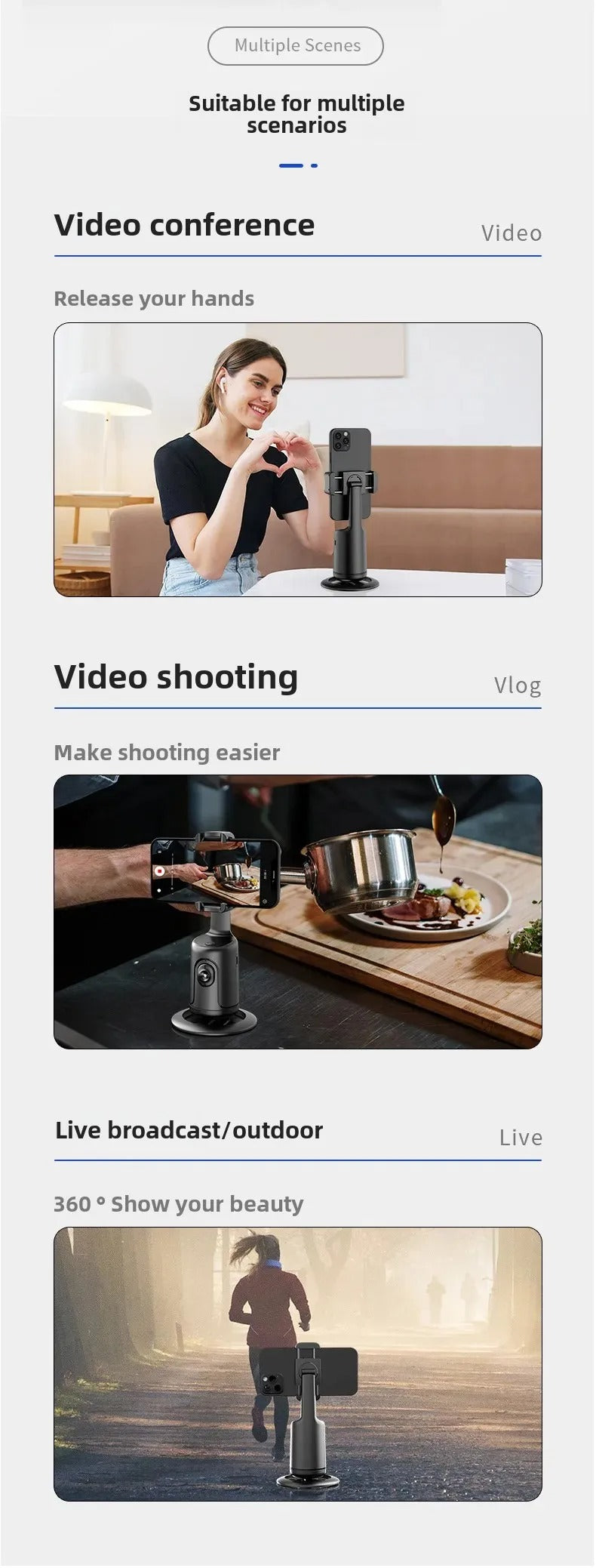 High Quality AI Face Tracking Phone Tripod Stand – 360° Rotation, No App Needed, Auto Follow, Stabilizer, Smart Camera Holder for Vlog & Live