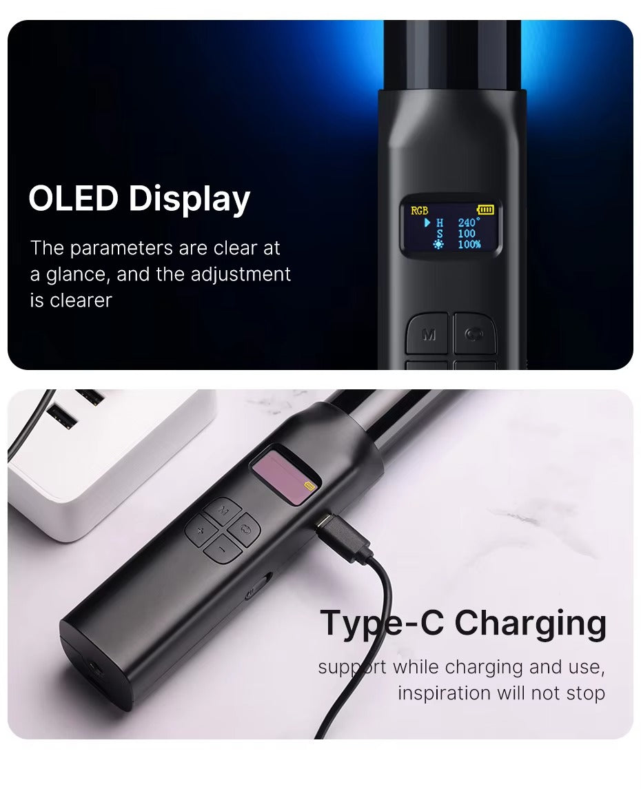 High Quality, Handheld RGB Light Wand – 19.7" LED Stick with Adjustable 2500K–9000K Color, CRI 95+, Apple iPhone and Cameras