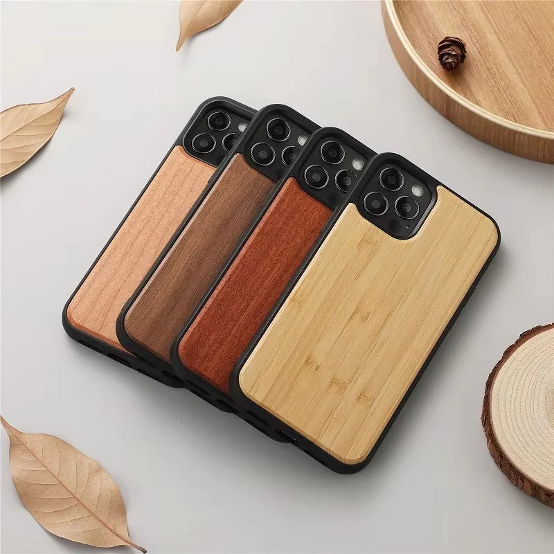 Luxury Wood Apple iPhone Case, MagSafe Compatible, Ultra Thin Magnetic with Bamboo Texture, Hard Shell and Camera Lens Guard