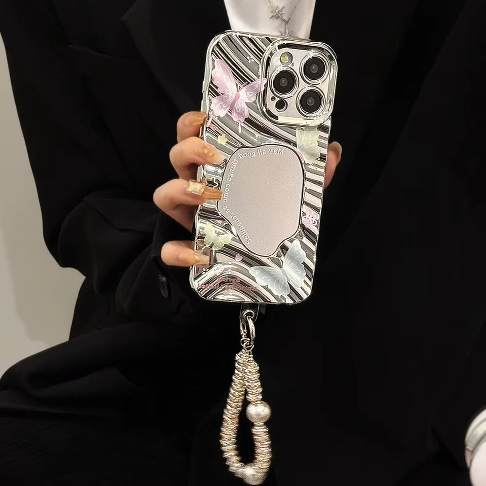 Luxury Apple iPhone Case, MagSafe Compatible, Camera Lens and Screen Protection, Ultra Thin, Shockproof, Magnetic, Full All Around Protection, Butterfly Mirror Bracelet Cover
