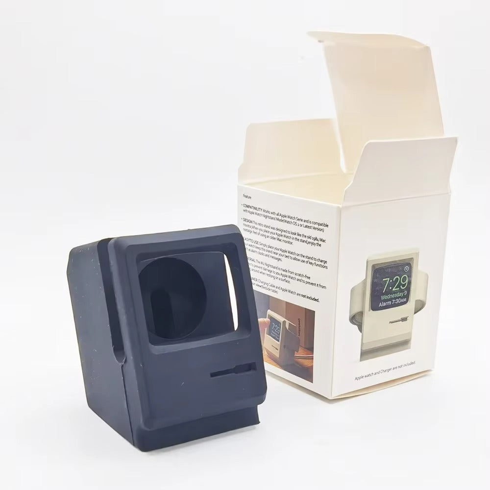 Premium Retro Charging Stand for Smartwatch – Desktop Silicone Dock Holder with Cable Slot, Nightstand Mode Compatible