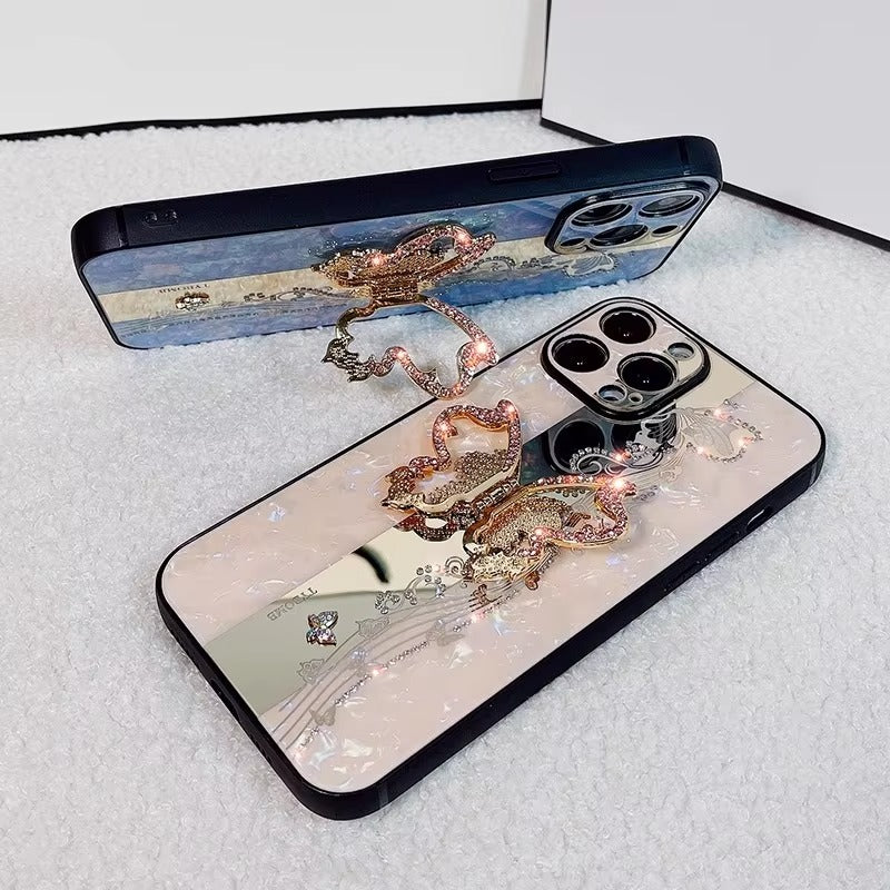 Fashion Apple iPhone Case, MagSafe Compatible, Camera Lens & Screen Protection, Ultra Thin, Shockproof, Magnetic Full All Around Cover – Butterfly Ring Holder Case with Full Shockproof Armor Back for Girls