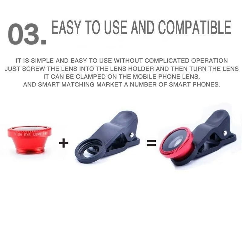 High Quality 3-in-1 Phone Camera Lens Kit – Fisheye, 0.67X Wide Angle Photography on Apple iPhone Devices