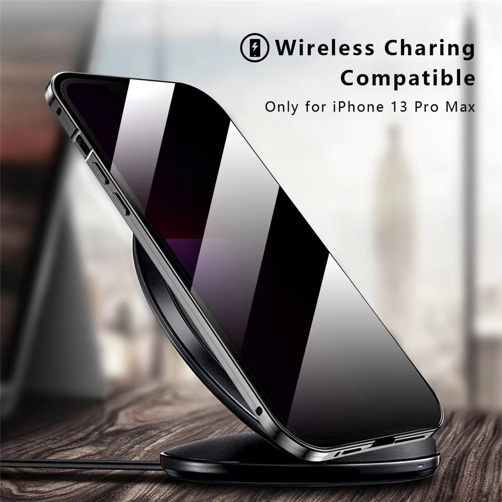 High Quality Apple iPhone Case, MagSafe Compatible, Camera Lens & Screen Protection, Ultra Thin, Shockproof, Magnetic Full All Around Cover – Double Glass Magnetic Case with Anti-Peeping Privacy Screen & Metal Frame Protection