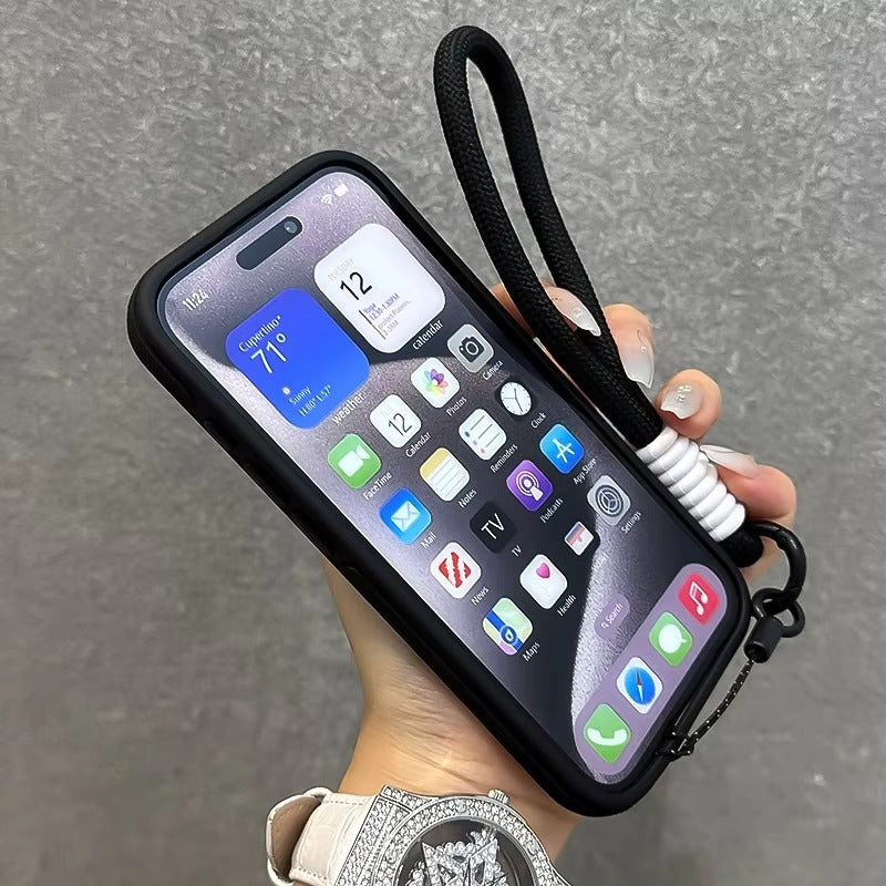 Luxury Apple iPhone Case Ultra Thin Shockproof Magnetic Full All Around Protection Cover with Matte Stand & Wrist Strap