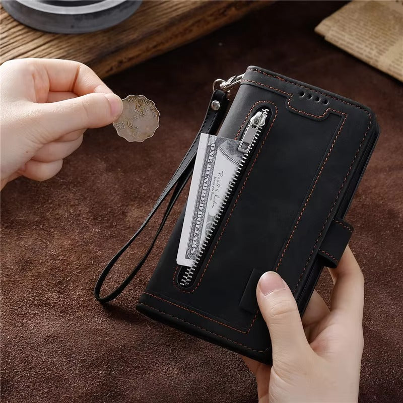 Luxury Leather Apple iPhone Case,Ultra Thin Magnetic Shockproof Full Protection Cover with Flip Wallet Design