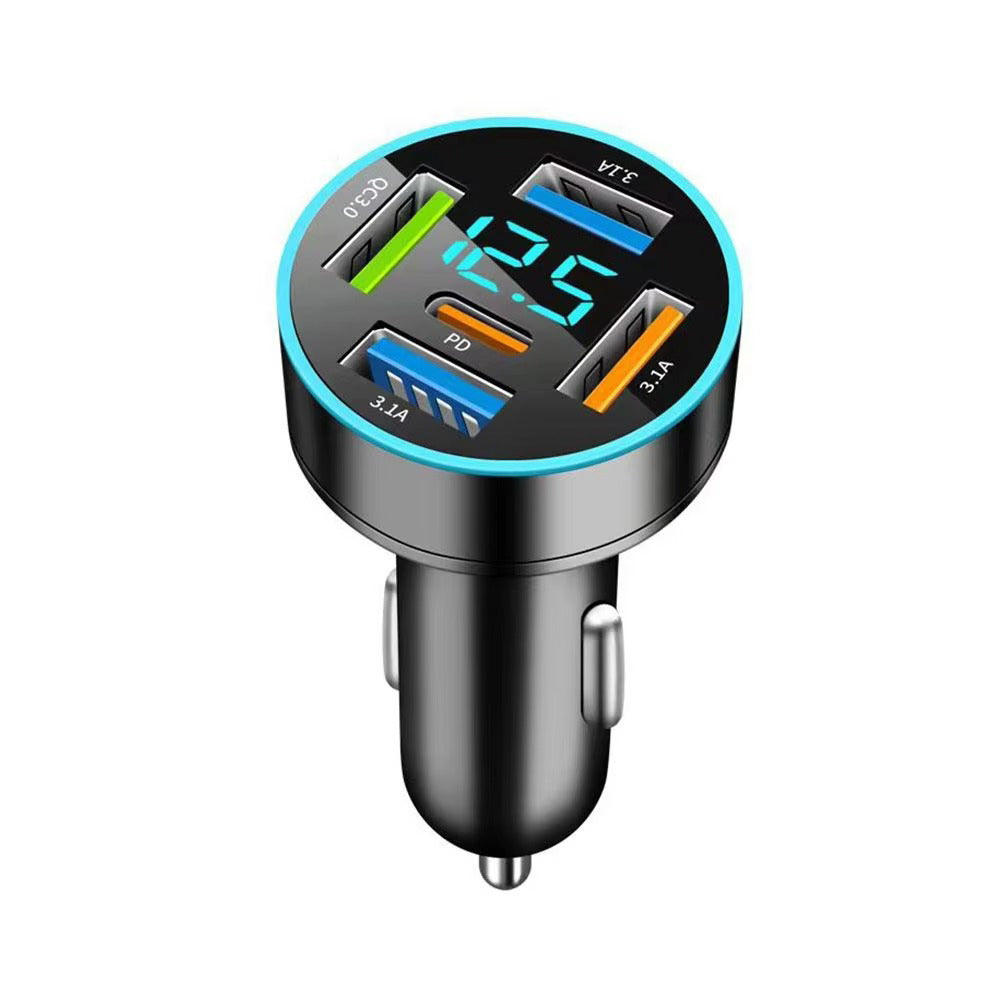 Premium 250W USB Car Charger with Digital Display – 6-Port Fast Charging PD QC3.0 Type-C Adapter, Intelligent Protection, Quick Charge