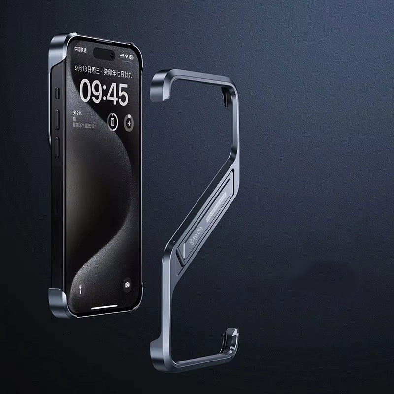 Premium Apple iPhone Case, MagSafe Compatible, Camera Lens & Screen Protection, Ultra Thin, Shockproof, Magnetic Full All Around Cover – Rimless Aluminum S-Type Case with Invisible Stand & Heat Dissipation Shell