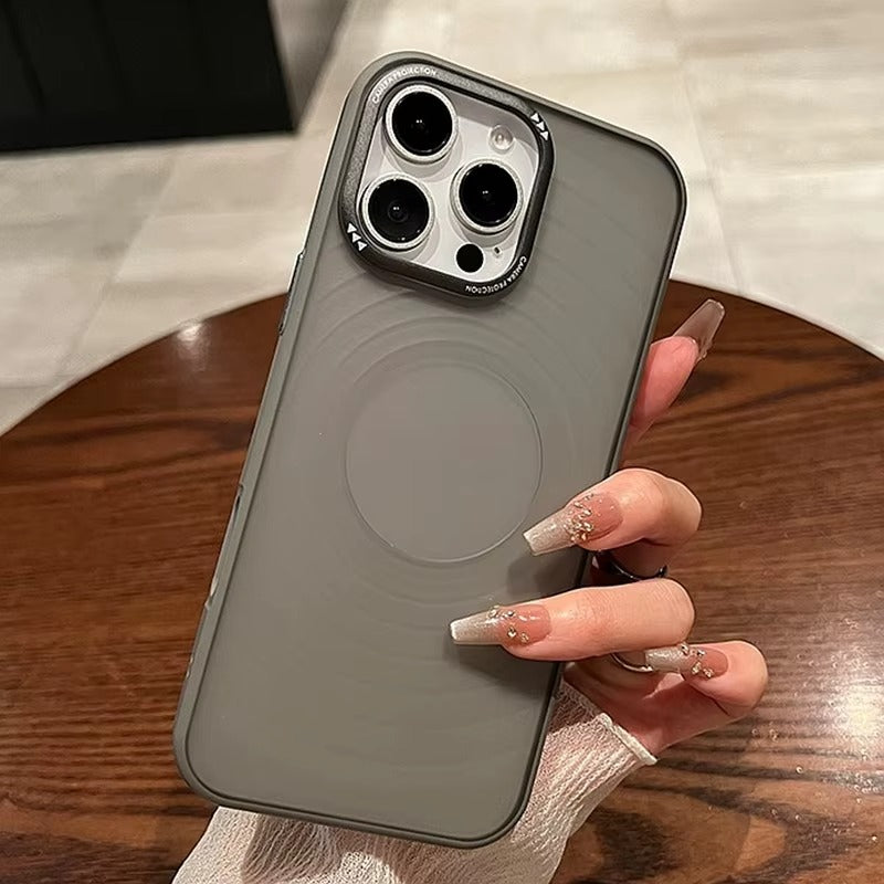 Luxury Apple iPhone Case, MagSafe Compatible, Camera Lens & Screen Protection, Ultra Thin, Shockproof, Magnetic Full All Around Cover – Water Ripple Matte Translucent Case with Metal Lens Bumper & Hard Back