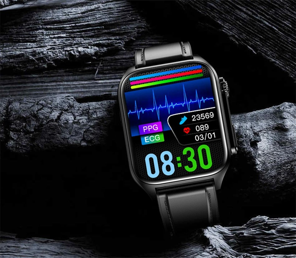 Premium Health Smartwatch for iPhone – Non-Invasive Blood Glucose Monitor with ECG+PPG, AI Voice Assistant, Bluetooth Calling