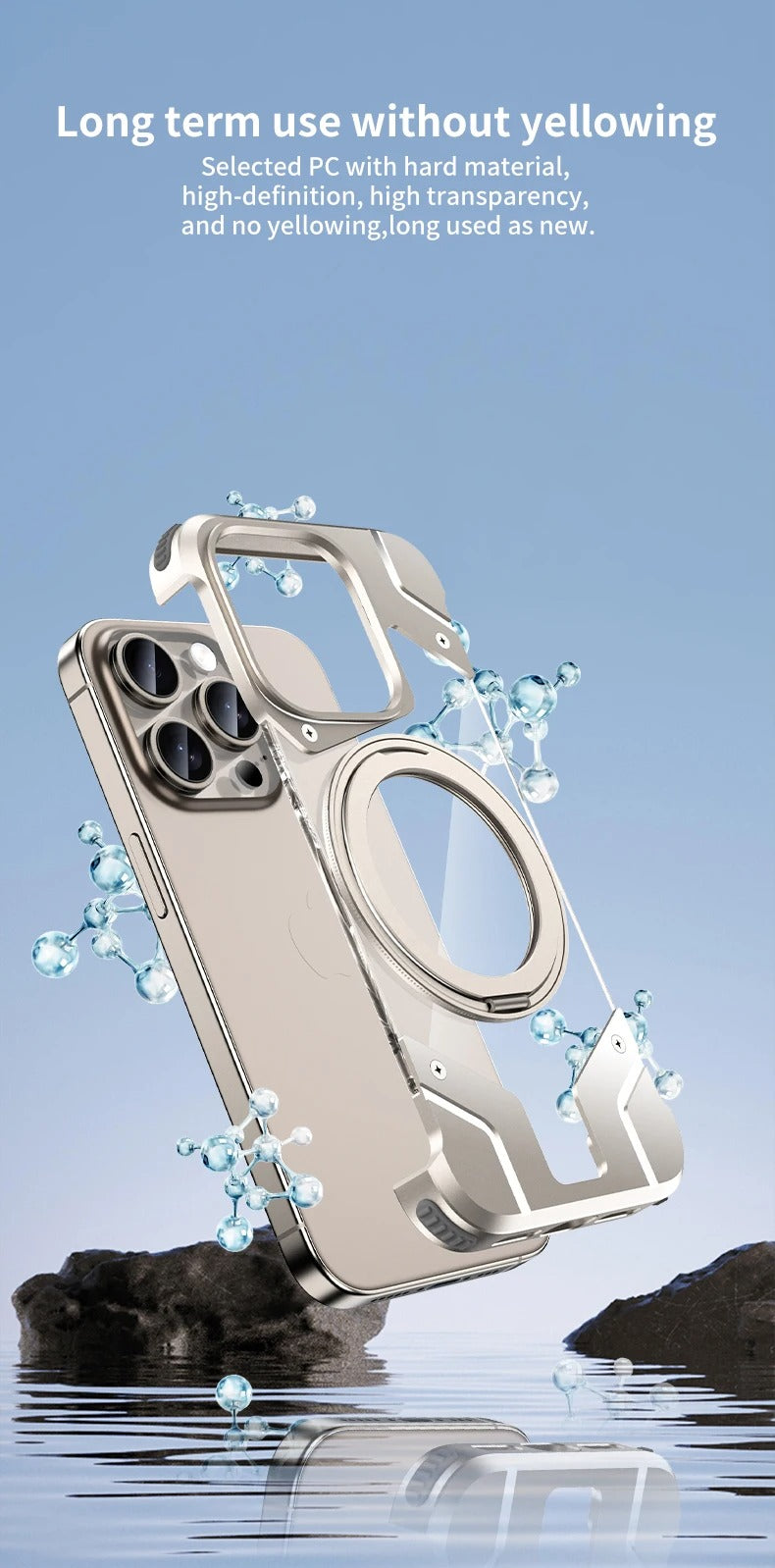 Luxury Apple iPhone Case, MagSafe Compatible, Camera Lens & Screen Protection, Ultra Thin, Shockproof, Magnetic Full All Around Cover – 360° Aluminum Alloy Rimless Case with Transparent PC & Built-In Bracket