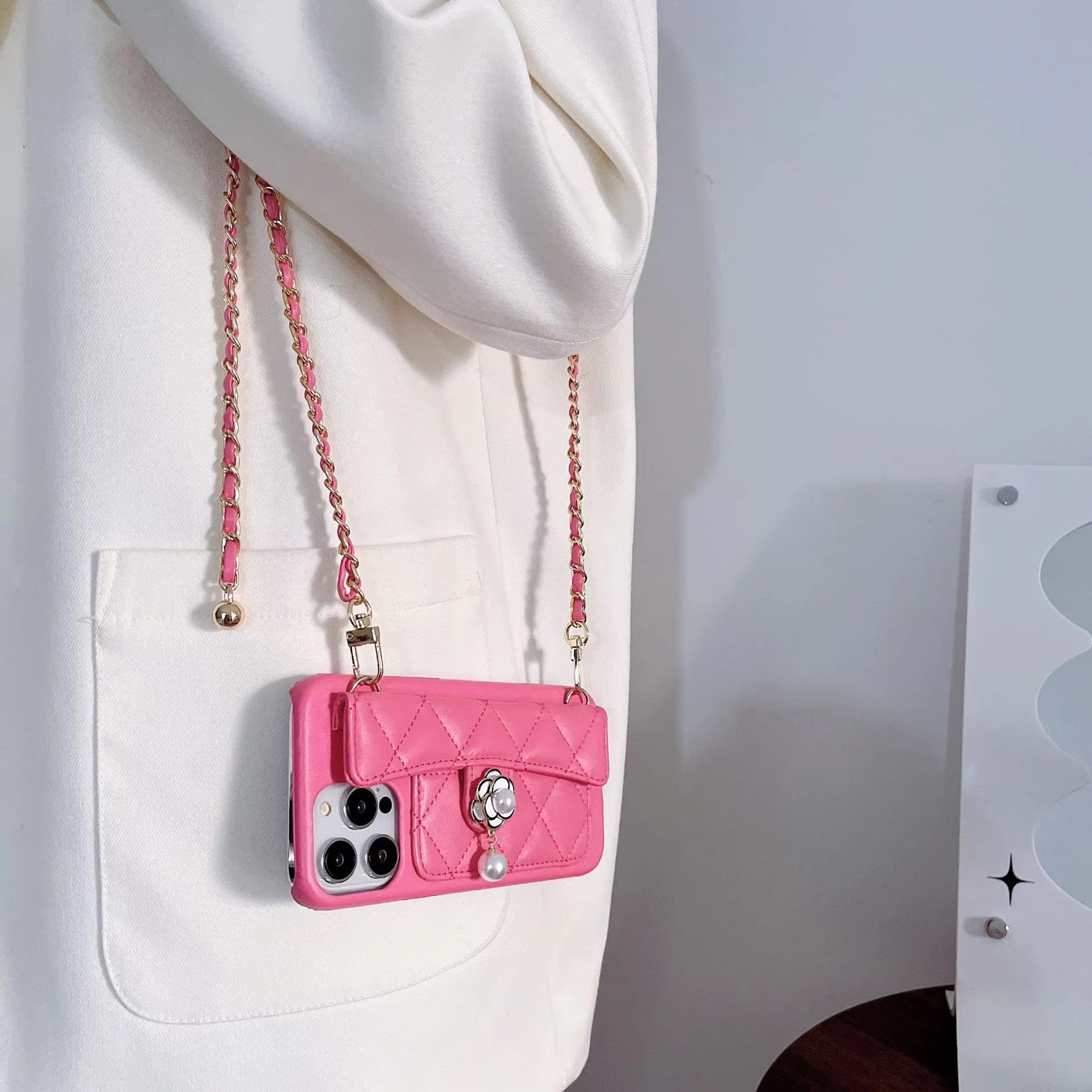 Premium Apple iPhone Case, MagSafe Compatible, Camera Lens & Screen Protection, Ultra Thin, Shockproof, Magnetic Full All Around Cover – Camellia Leather Wallet Case with Card Slot & Crossbody Lanyard