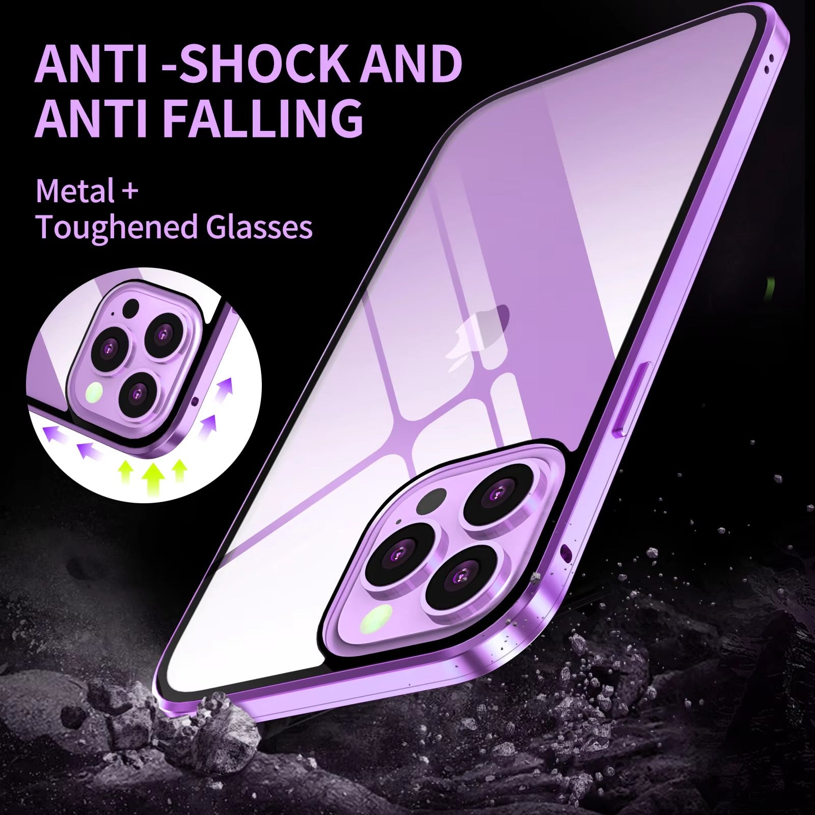 High Quality Apple iPhone Case, MagSafe Compatible, Camera Lens & Screen Protection, Ultra Thin, Shockproof, Magnetic Full All Around Cover – Double Glass Magnetic Case with Anti-Peeping Privacy Screen & Metal Frame Protection