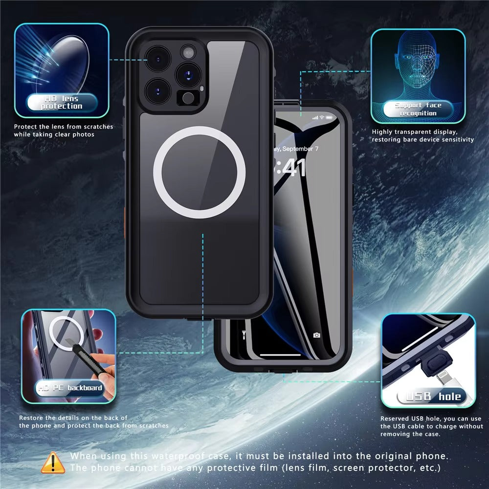 High Quality Apple iPhone Case MagSafe Compatible, Camera Lens & Screen Protection, Ultra Thin Shockproof Magnetic Full All Around Protection Cover with IP68 Snowproof Design