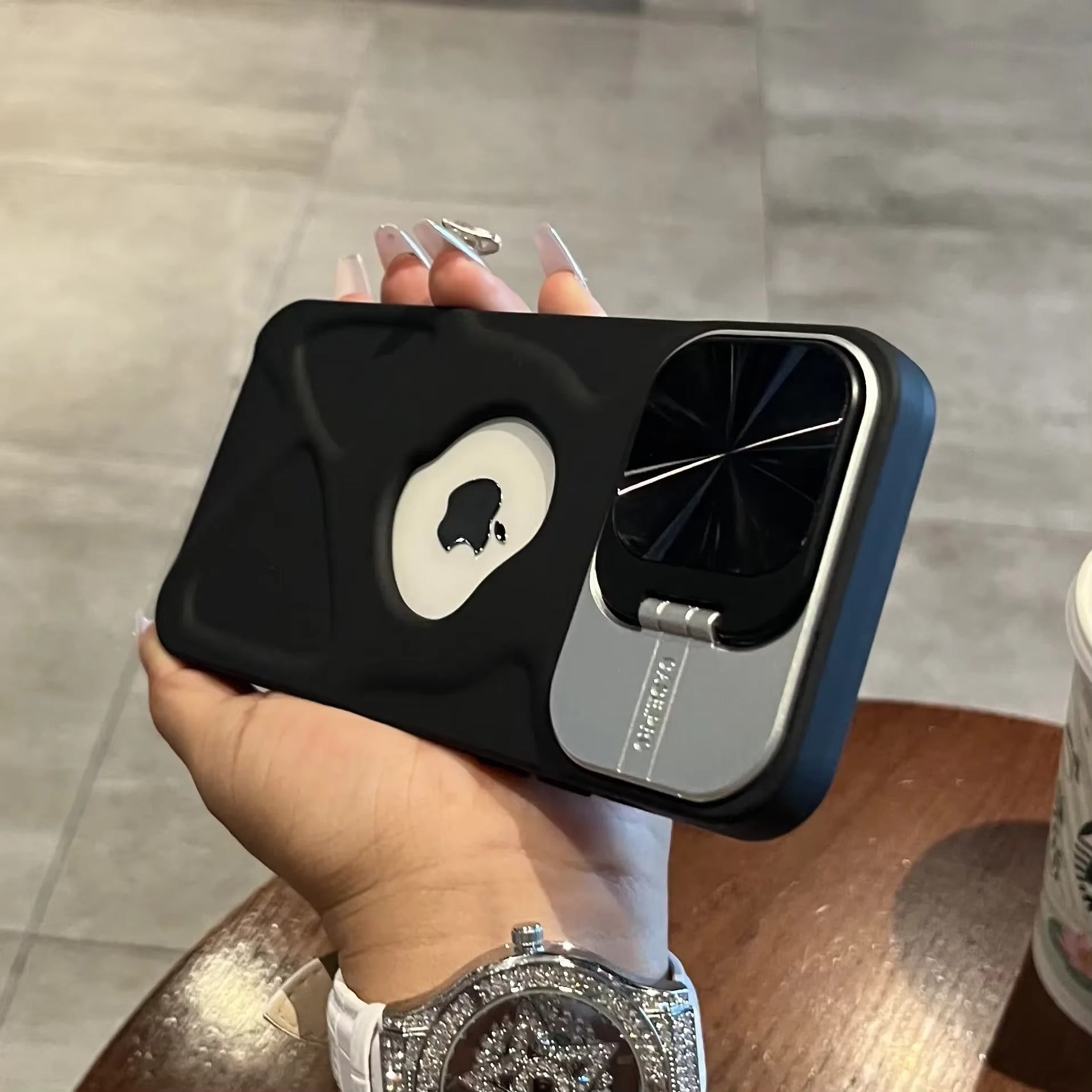 Luxury Apple iPhone Case Ultra Thin Shockproof Magnetic Full All Around Protection Cover with Matte Bracket & Logo Window