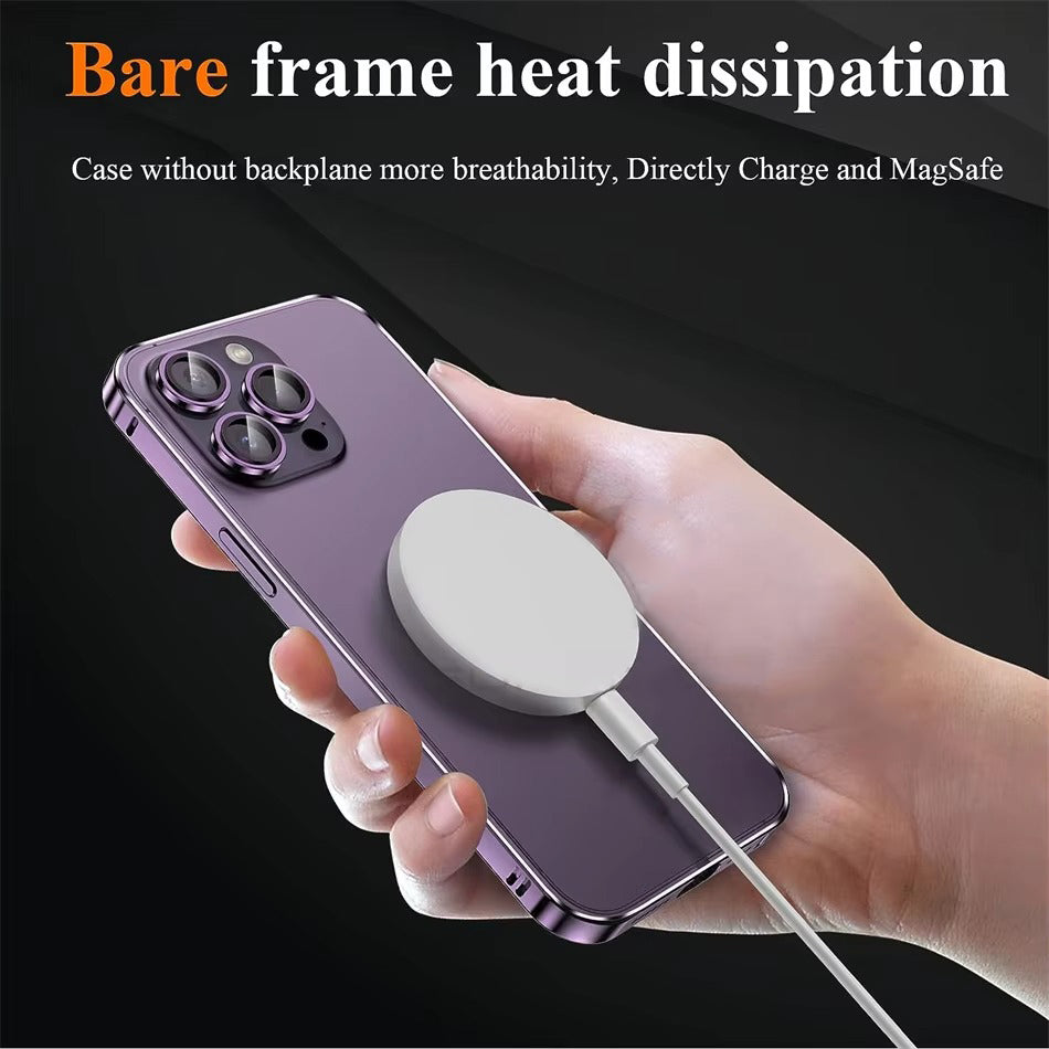 Luxury Apple iPhone Case, MagSafe Compatible, Camera Lens & Screen Protection, Ultra Thin, Shockproof, Magnetic Full All Around Cover – Lightweight Aluminum Metal Frame Bumper Case with Thin Alloy Back Protection