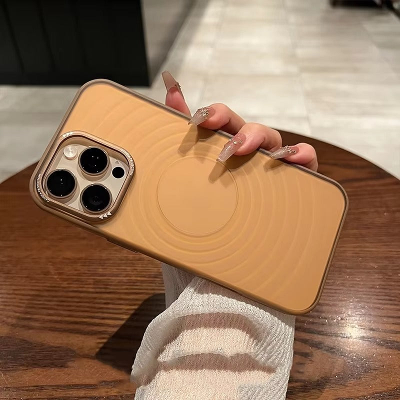 Luxury Apple iPhone Case, MagSafe Compatible, Camera Lens & Screen Protection, Ultra Thin, Shockproof, Magnetic Full All Around Cover – Water Ripple Matte Translucent Case with Metal Lens Bumper & Hard Back