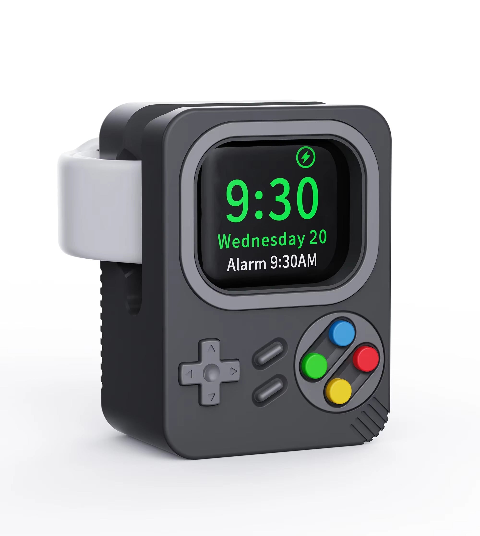 Premium Retro Charging Stand for Smartwatch – Desktop Silicone Dock Holder with Cable Slot, Nightstand Mode Compatible