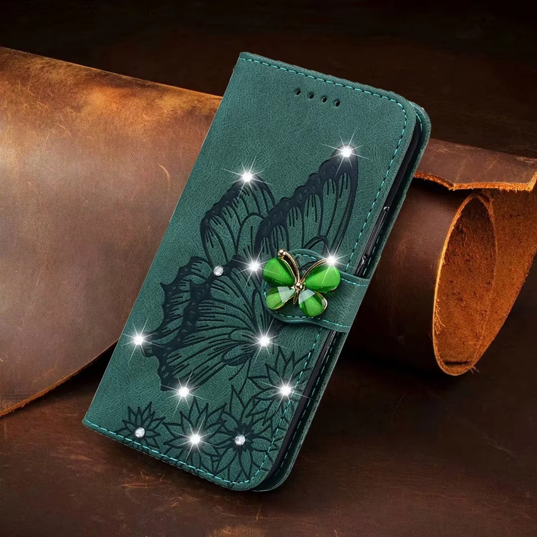 Luxury Apple iPhone Case, MagSafe Compatible, Camera Lens and Screen Protection, Ultra Thin, Shockproof, Magnetic, Full All Around Protection, Butterfly Glitter Wallet Cover