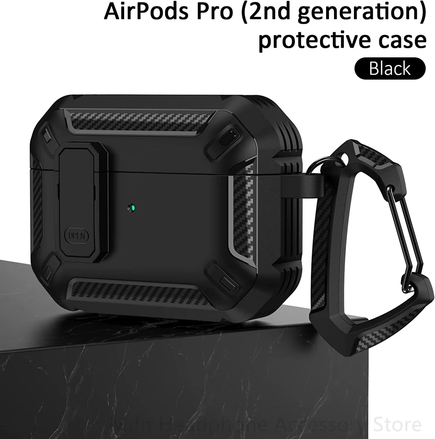 Premium Carbon Fiber AirPods Case Cover – Shockproof TPU Hard Shell with Secure Lock, Keychain, Wireless Charging Compatible for AirPods Pro 2, 3, 2, 1 & 4